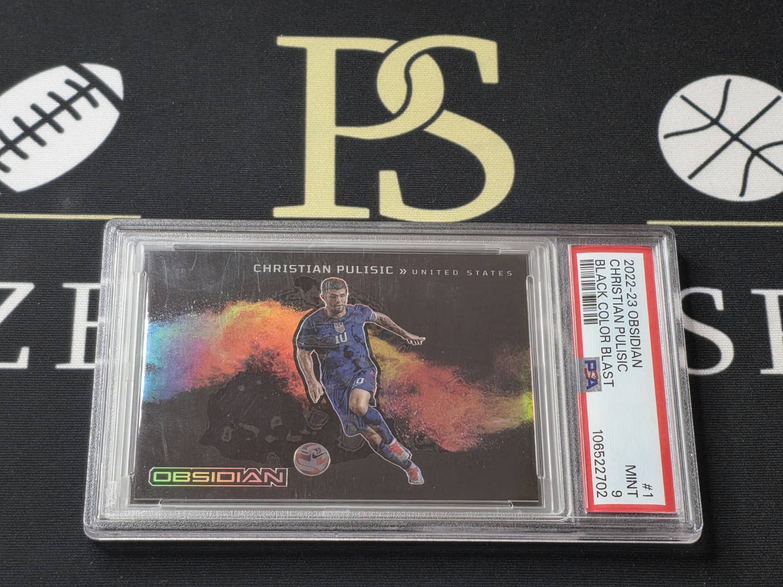 2022-23 Panini Obsidian CHRISTIAN PULISIC USA Black Color Blast PSA 9