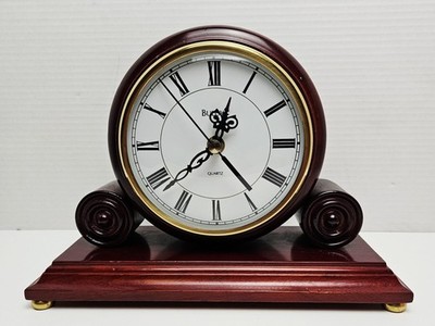 Bulova Quartz Cherry Brown Wooden Desk/Mantle Clock 8'' Working Condition 