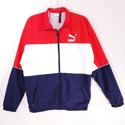 Puma Track Jacket Mens S Retro Red White Blue Logo Colorblock