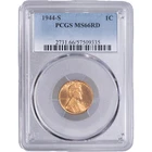1944 S 1c Lincoln Wheat Cent ~ PCGS MS 66 RD
