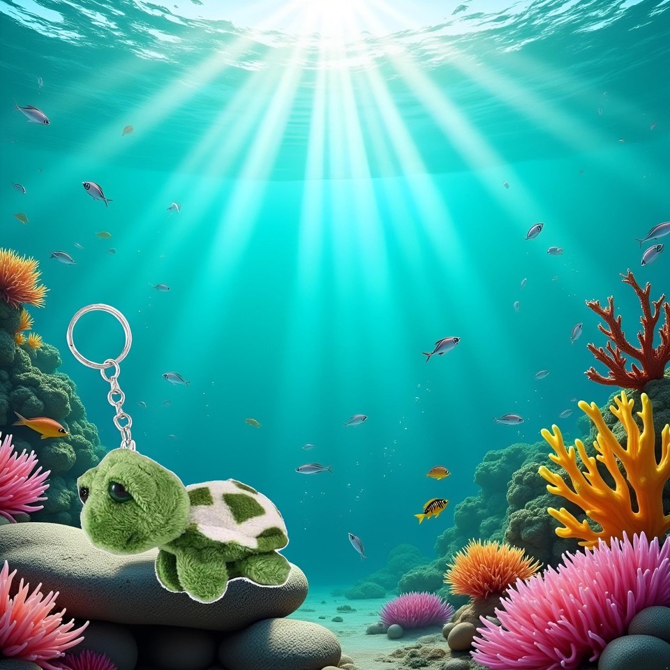 Green Mini Sea Creatures Turtle Doll Keychain Gift Plush Key Ring ...