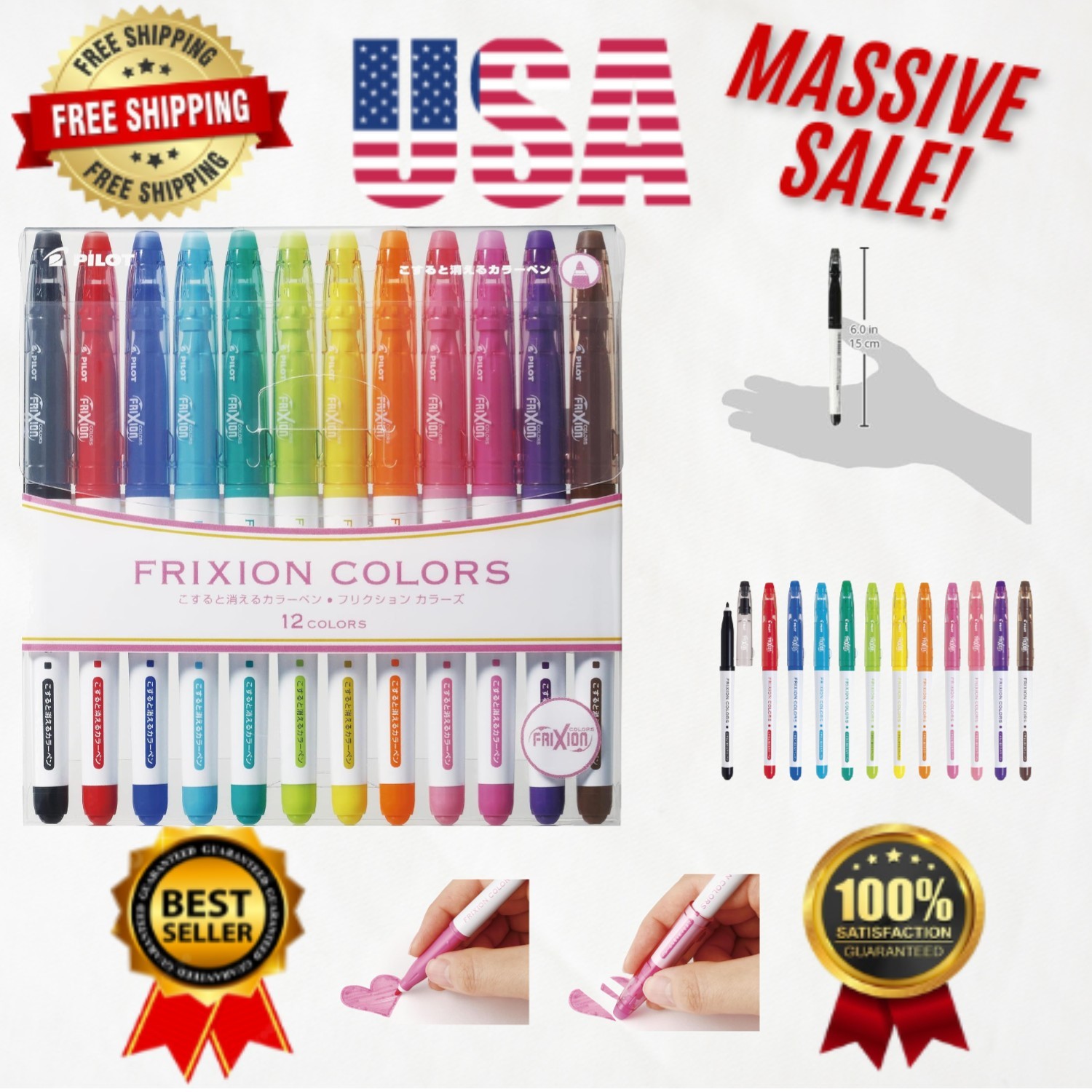 Frixion Colors Magic Pen Set - 12 Erasable Fine Tip Markers 