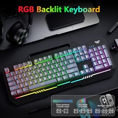 AULA KEYBOARD T102 104 KEYS GAMING KEYBOARD MOUSE COMBO GREY KEYCAPS+BLACK PANEL