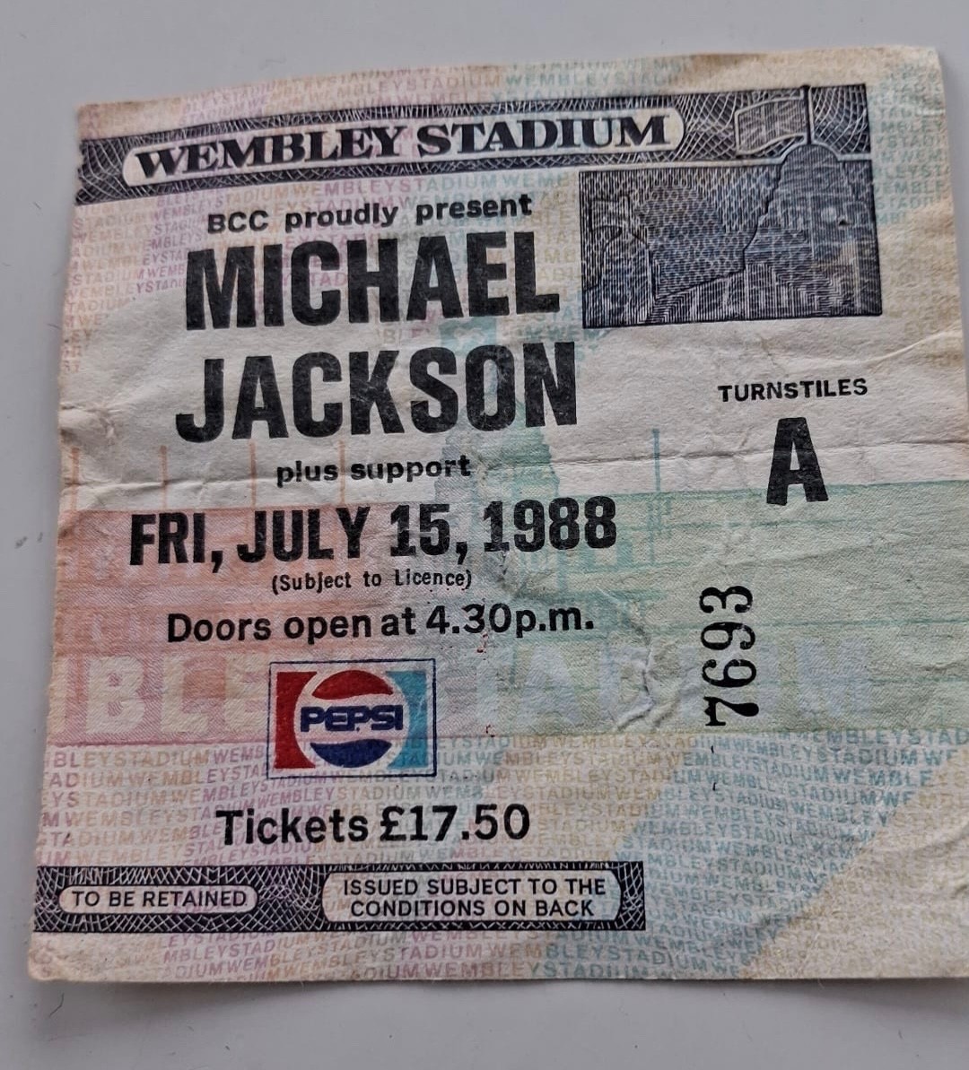 Michael Jackson 1988 Bad Tour concert ticket stub - Wembley Stadium - July 15