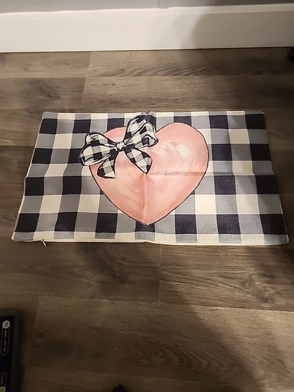 New Black and White Plaid Heart Pillow Cover 20" x 12"