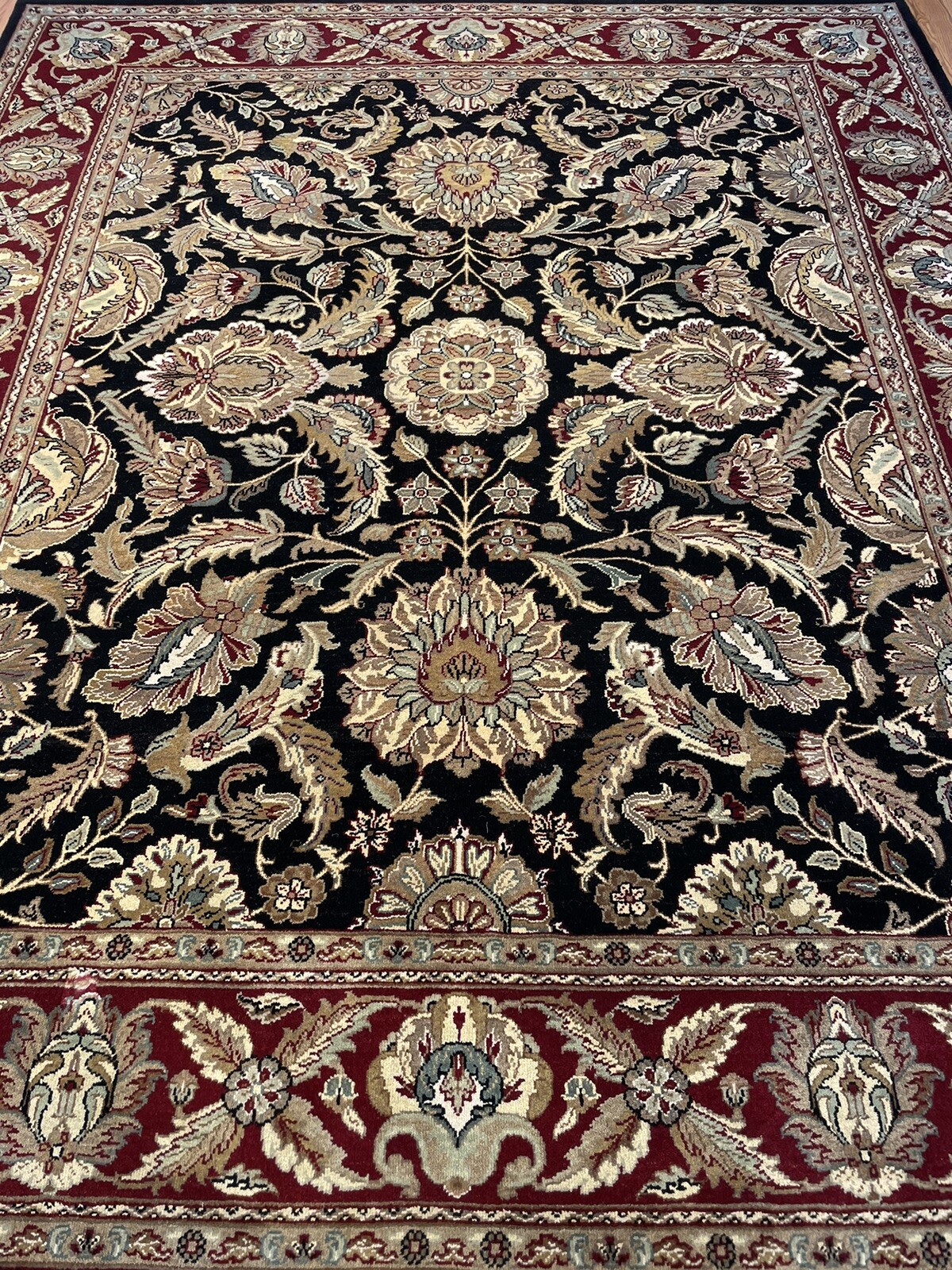 Floral Black/ Red Agra Living Room Rug 8'x10' Wool Hand-knotted ...