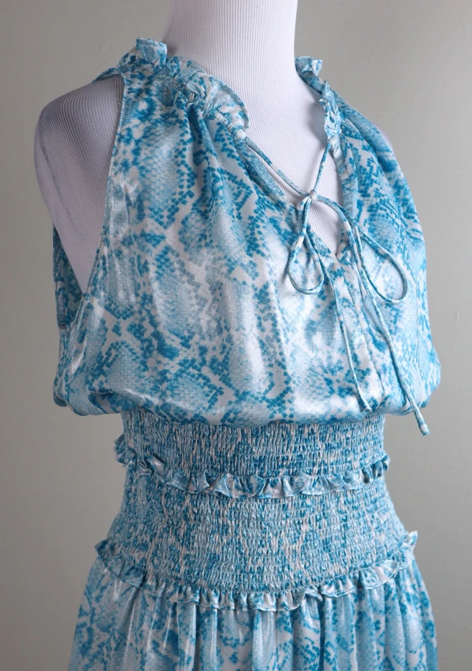 Платье ANTHROPOLOGIE $148 Current Air Snake Python Print Sheen Ruffle размер средний - Изображение 4 из 4