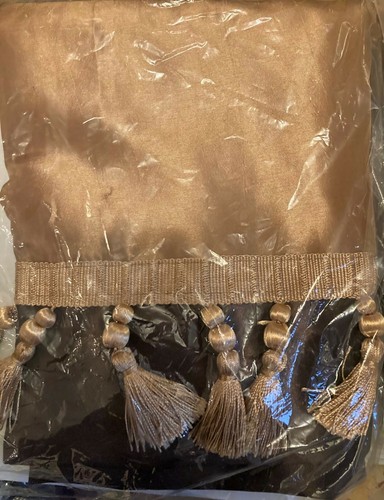 Black Out Valance Faux Silk Antique Gold 54"W x18"L Tassel Fringe & Rod Pocket - Picture 3 of 5