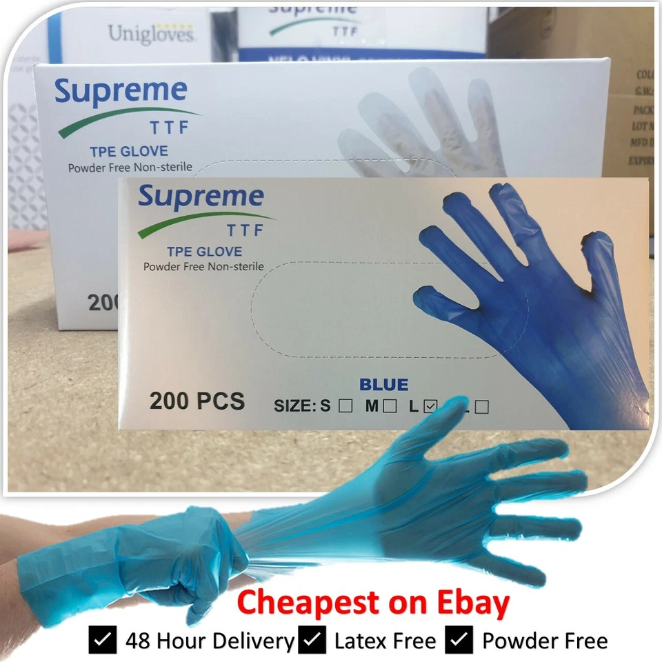 SUPREMETTF 200 - 2000 x TPE Disposable Gloves - 100% Recyclable Thick Latex Free Vinyl Free