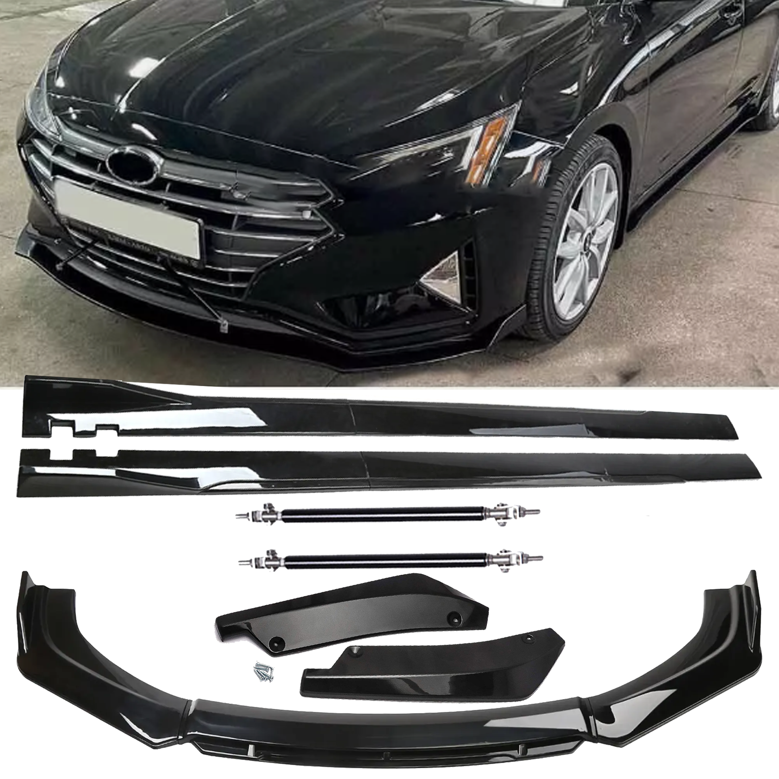 Front Bumper Lip Chin Spoiler Splitter Side Skirt Rear Rod For Hyundai Elantra