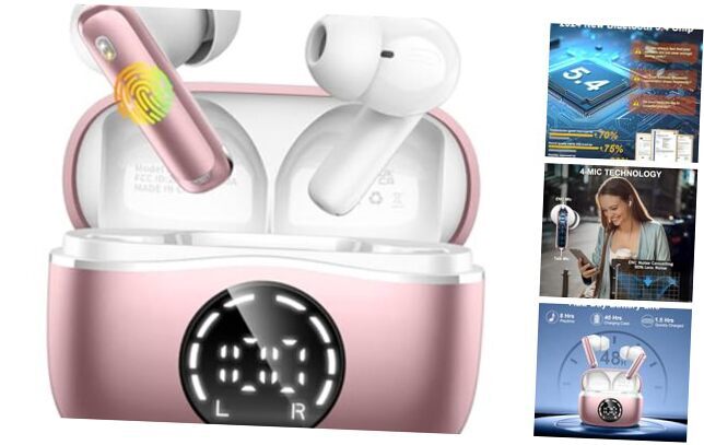 2024 Bluetooth 5.4 Wireless Earbuds with 4-Mic ENC Noise Cancelling-image