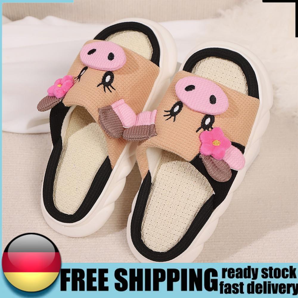 APL Pantofole mucca punta aperta lino casa sandali ciabatte divertenti slip on per 4 stagioni