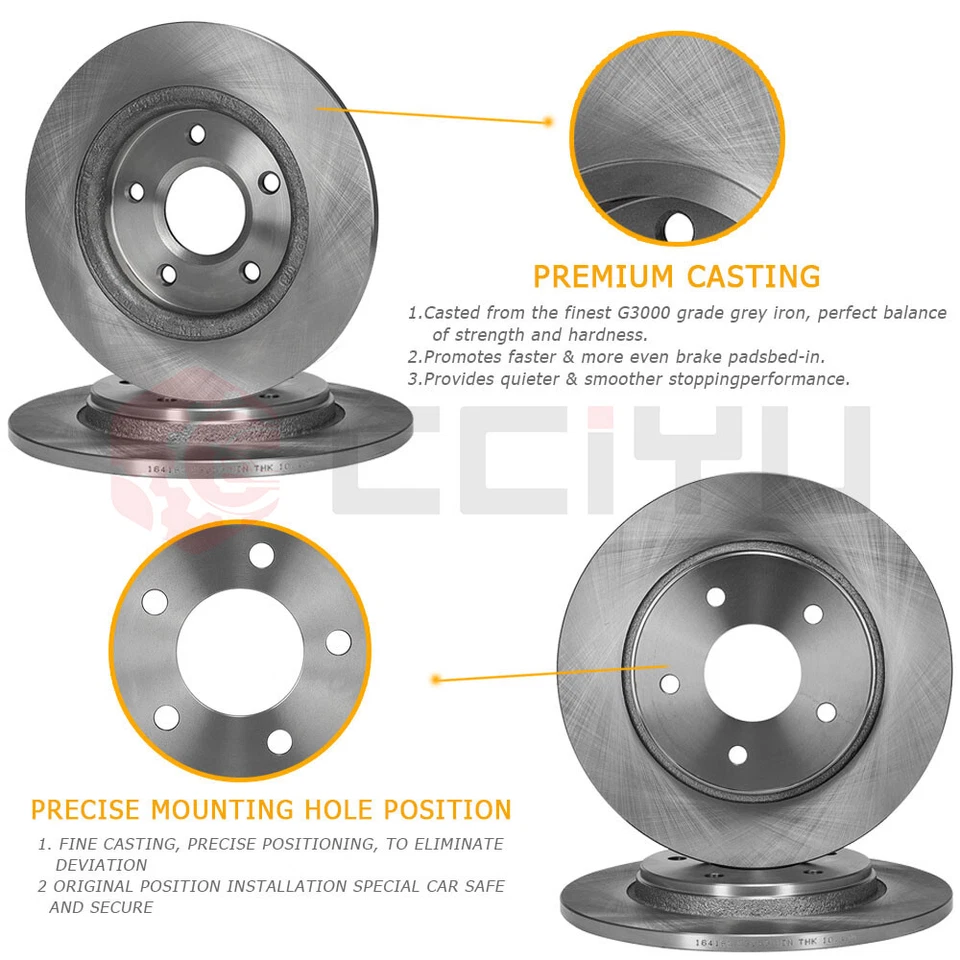 For 2005-2007 Ford Five Hundred Freestyle 3.0L Rear Brake Rotors + Ceramic Pads - Image 3 of 4