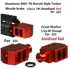 1/2x28 Tanker Style Low Concussion Muzzle Brake Compensator Anodized Red .223