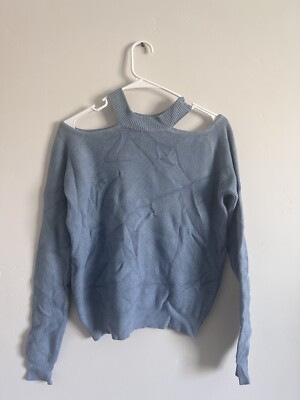 Thatxiaov Halterneck Off Shoulder Light Blue Sweater