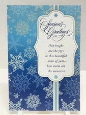 Hallmark Christmas Greeting Card Unused Season’s Greetings Snowflakes Blue White