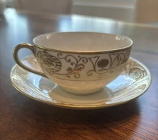 Noritake 16034/175 Flat Cup & Saucer, Style 2, 1 7/8" Gold Details, Nippon Japan