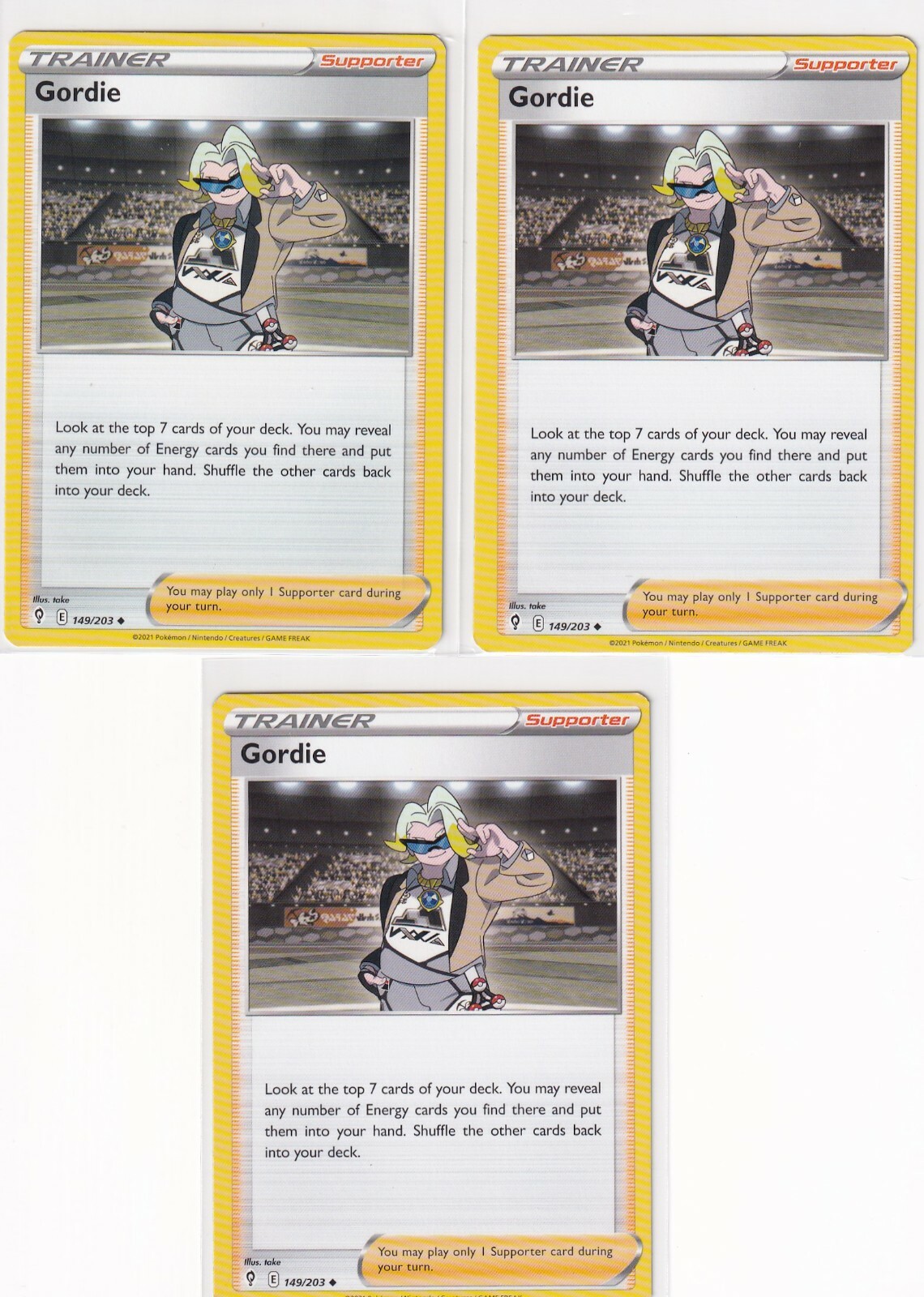 Pokemon TCG - Evolving Skies - Gordie 149/203 - Lot Of 3 - Trainer -  Z2060
