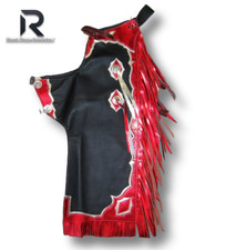 Handcrafted Western Rodeo Chaps with Red Fringe Accents
