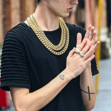 Men's Miami Cuban Link Bracelet Chain 14K Gold Plated Stainless Steel Necklace