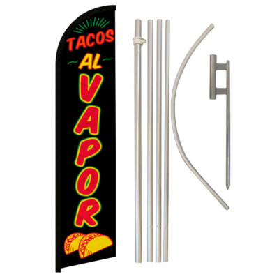 Tacos Al Vapor Windless Banner Swooper Advertising Flag Pole Kit Concession Food