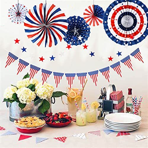 OuMuaMua 4th of July USA Patriotic Decorations Kit Blue Red White Paper