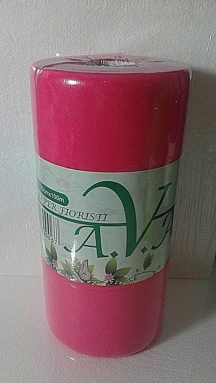 BOBINA TULLE VELO FUCSIA MORBIDA cm 25 x 100 mt. DECORAZIONE DECOUPAGE