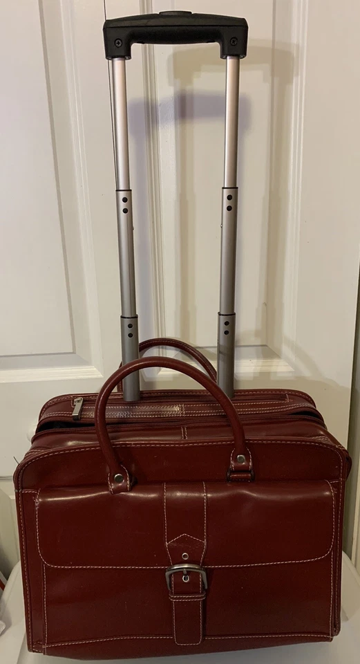 Franklin Covey Rolling Leather Briefcase Carry Travel Bag Laptop Burgundy - Image 3 of 4