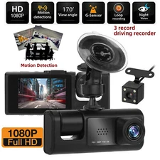 HD 1080P Car Dual Lens Dash Cam Front/Rear/Inside Video Recorder Camera G-sensor