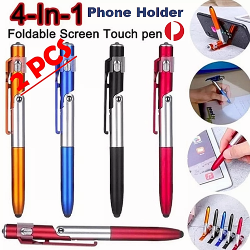 2PCS MultiFunction 4in1 Screen Touch Pen Phone Holder LED Torch Stylus Ballpoint - Photo 1 sur 17