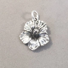 .925 Sterling Silver 3-D HIBISCUS FLOWER CHARM Pendant Hawaii New 925 GA24