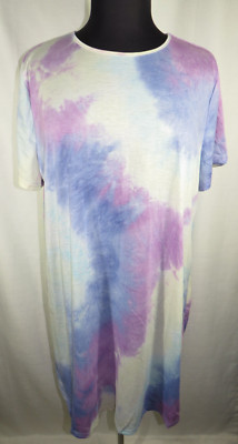 Plus Size 3X Blue/Purple Multi Tie Dye Swim Cover Up T-Shirt Dress, NEW