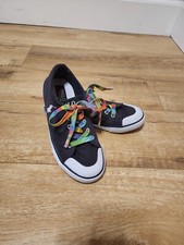 POLO RALPH LAUREN 990245 CHANDLER Kids Sz 2 Black Canvas Shoes Sneakers Rainbow