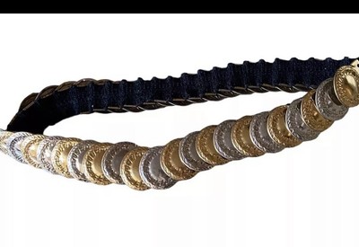 Vintage Gold Silver Metal Disc Coin Stretch Belt 80s  display picture 1