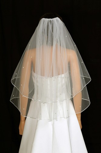 Handmade 2T Ivory Elbow 40 Rhinestone Rattail Center Gather Bridal Wedding Veil - Picture 3 of 5