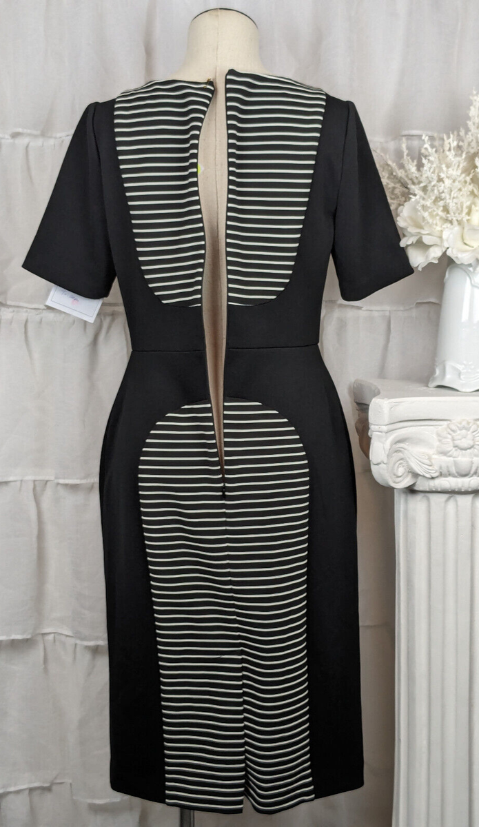 Adrianna Papell Black White Striped Short Sleeve Sheath Dress Size 6 | eBay