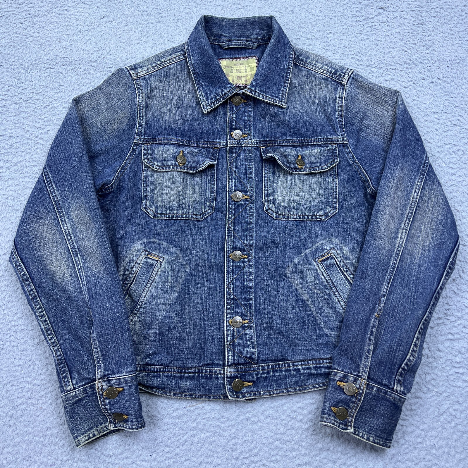 VTG HD Lee Denim Jacket Mens M Blue Jean Trucker Hope Back Replica