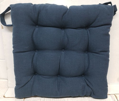 SET OF 2 THICK REVERSIBLE CUSHION CHAIR PADS w/ties (15x15") NAVY BLUE COLOR,MS - Picture 4 of 12