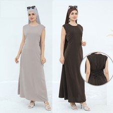 Muslim Women Long Dress Sleeveless Inner Underdress Abaya Robe Ramadan Kaftan