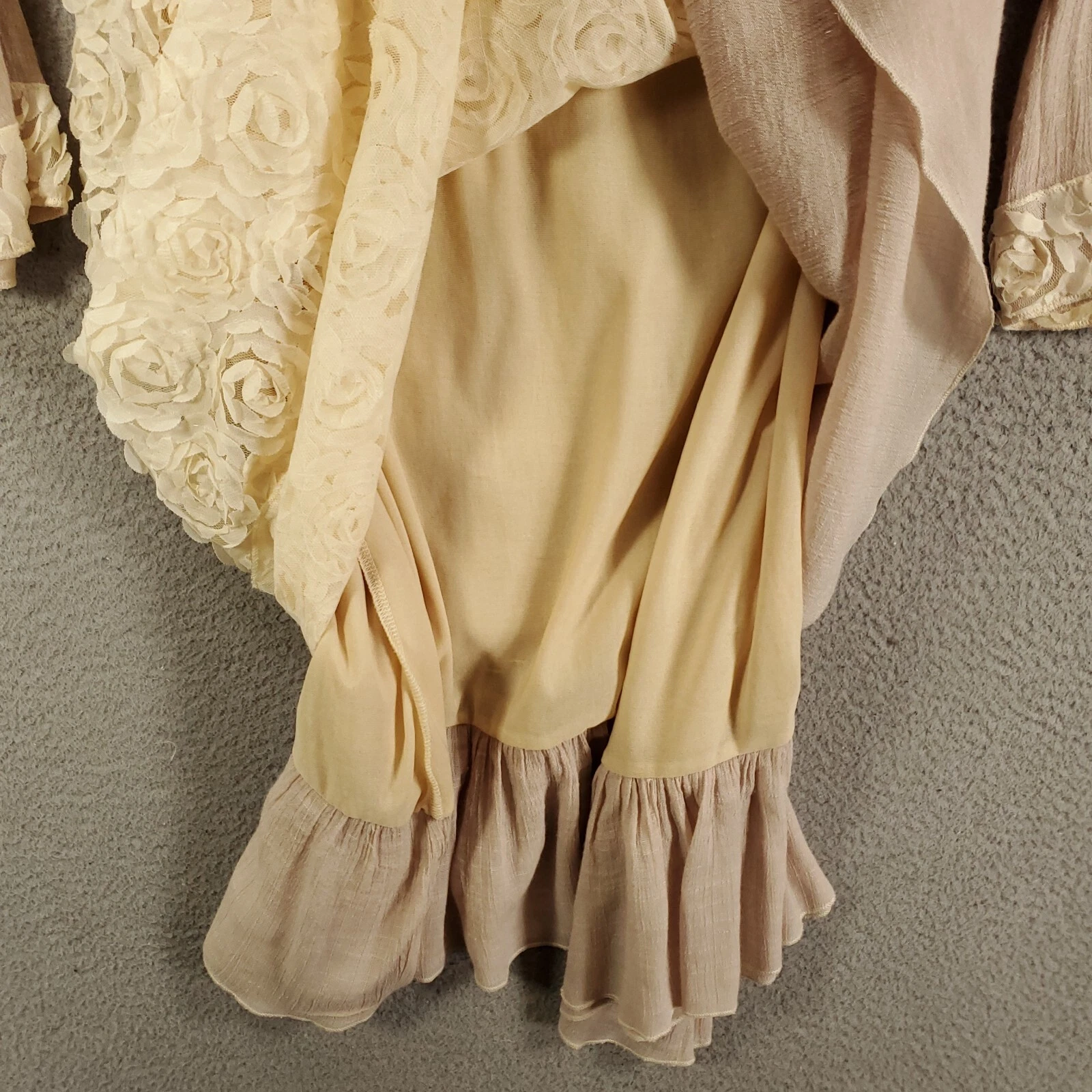 OFF WHITE Abito Adorn donna medio testurizzato rose allover foderato davanti boho marrone bianco sporco