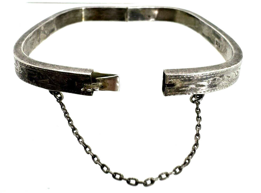 Solid Sterling Silver Square Hinged Bangle Cuff B… - image 6