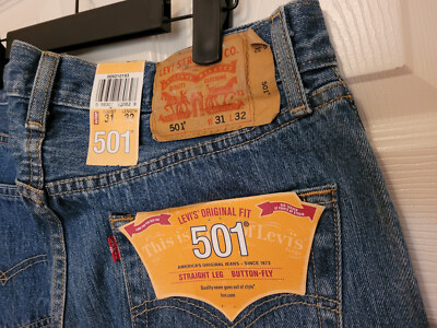 Levis 501 Original Fit Straight Button Fly Blue Jeans Mens 31x32 2008 Deadstock