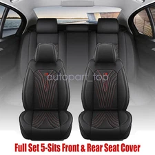 For Honda CRV CR-V Car Leather Perforated Seat Cover Full 5PCS Black Red Stitch