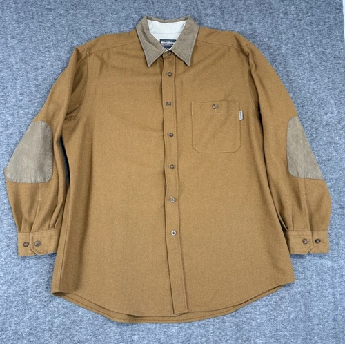Woolrich Shirt Mens Extra Large Brown Wool Suede Collar Elbow Button Up Pocket