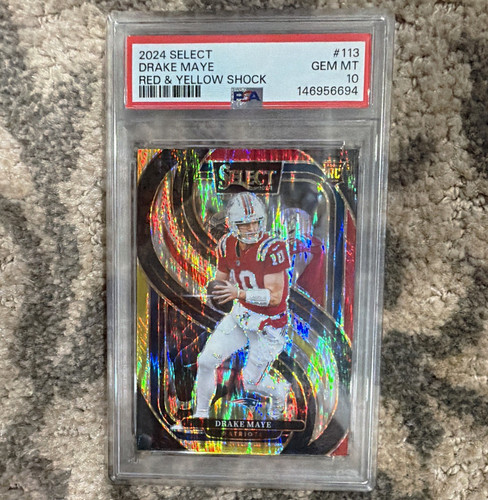 Panini 2024 Select Premier Level Drake Maye Rookie #113 Shock Prizm PSA 10