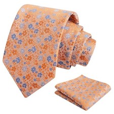 Mens 3.15inches Exquisite Floral Tie with Small Flower D142-light Orange blue