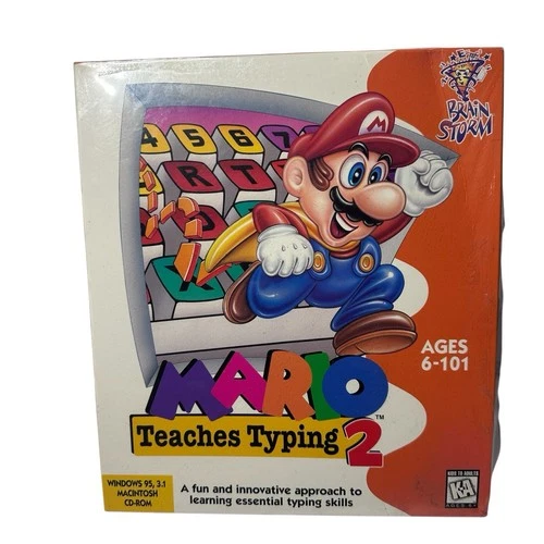 Vtg 90s Nintendo Mario Teaches Typing 2 Big Box PC CD ROM New 1996 Brain Storm