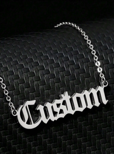 Custom Old English Font Name Necklace Link Chain Lobster Clasp Rose Gold Silver