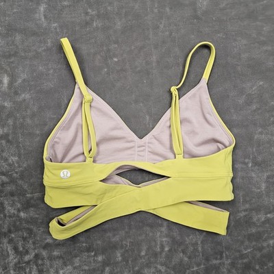Lululemon Sports Bra Womens 4 Yellow Wrap Front Still Now Yoga Athletic Gym Top