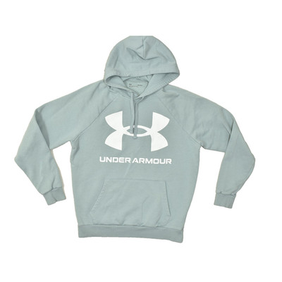 Under Armour Rival Fleece Hoodie Men's Medium Blue Green Big Logo Pullover Sweat